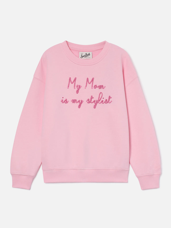 Felpa Briony rosa in misto cotone con ricamo My Mom Is My Stylist