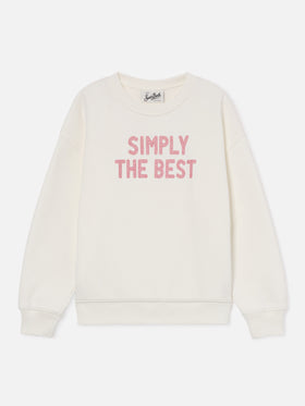 White Briony cotton blend sweatshirt with Simply The Best glitter print