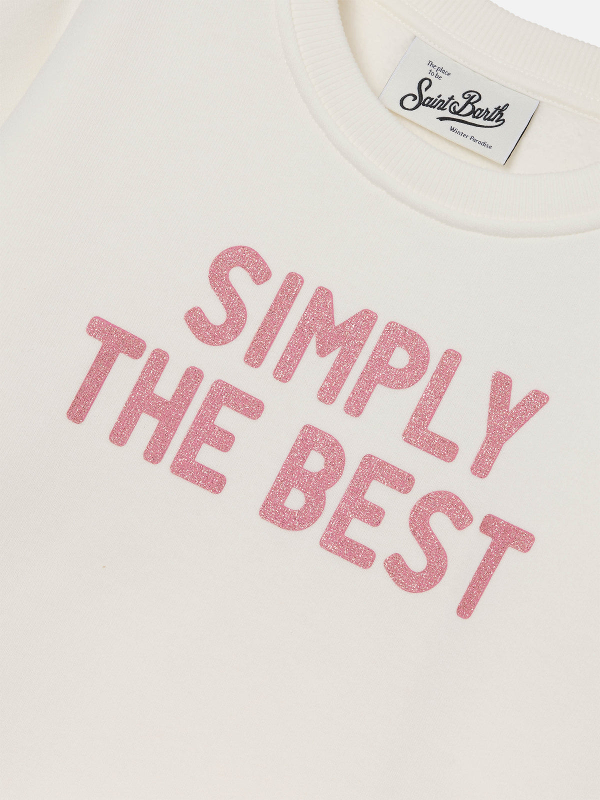White Briony cotton blend sweatshirt with Simply The Best glitter print