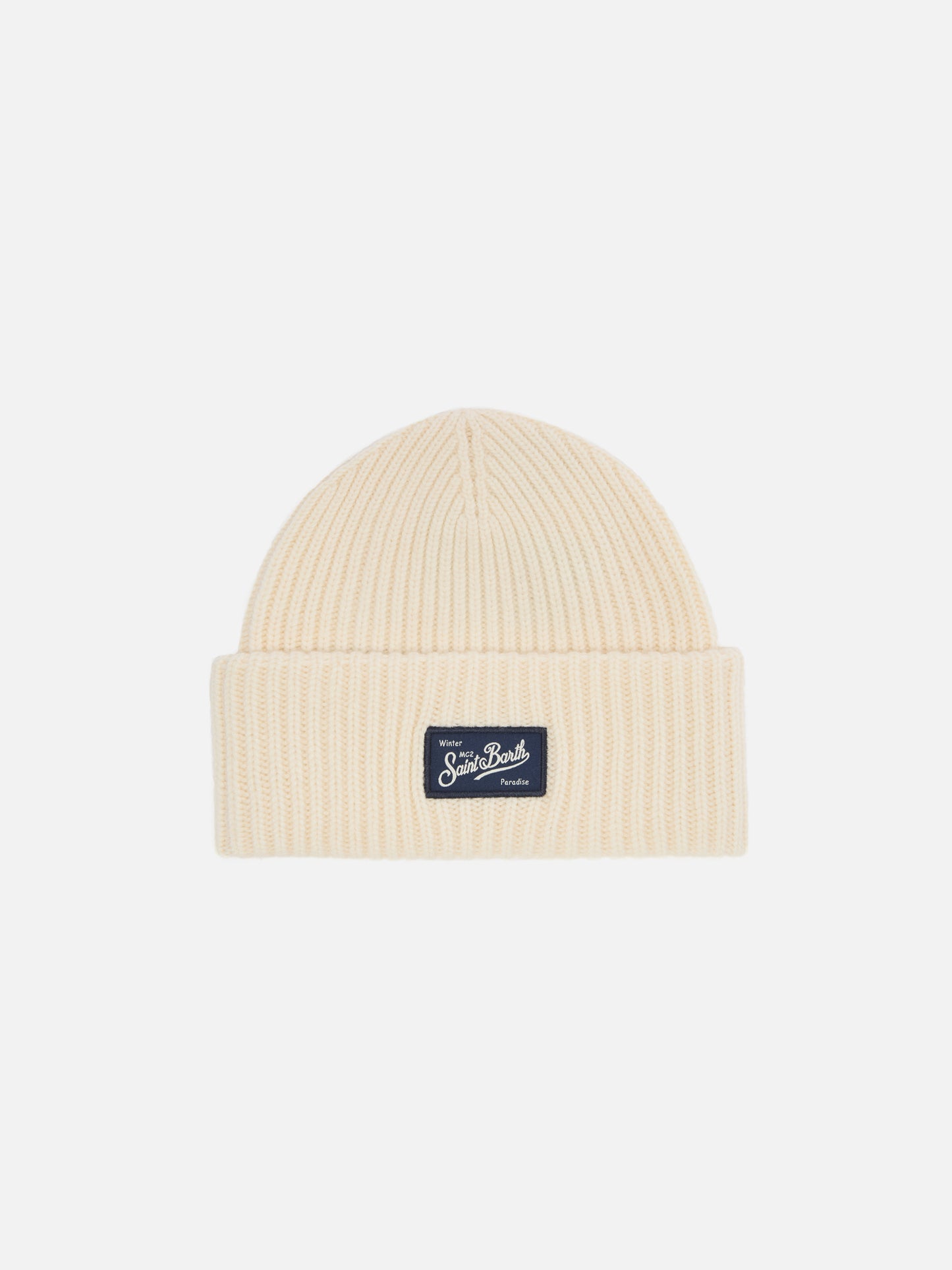 Berry Jr ribbed cashmere-blend beanie in white with St. Barth embroidery