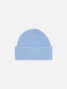 Berry Jr ribbed cashmere-blend beanie in light blue with St. Barth embroidery