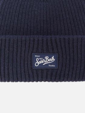 Berretto  Berry a coste in misto cashmere blu navy
