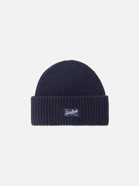 Berretto  Berry a coste in misto cashmere blu navy