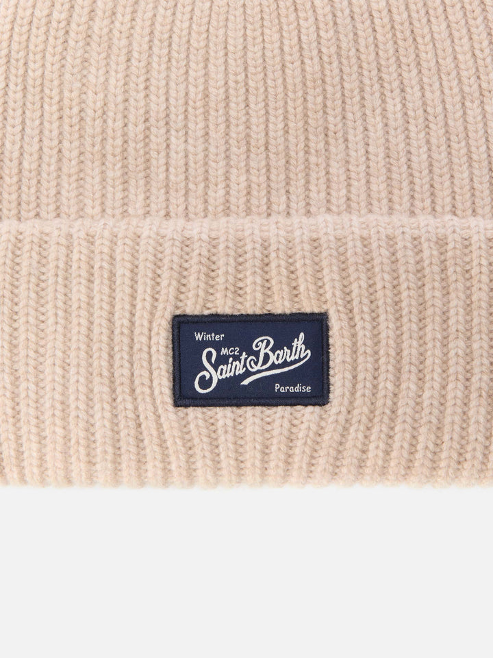 Berretto Berry W a coste in misto cashmere beige


