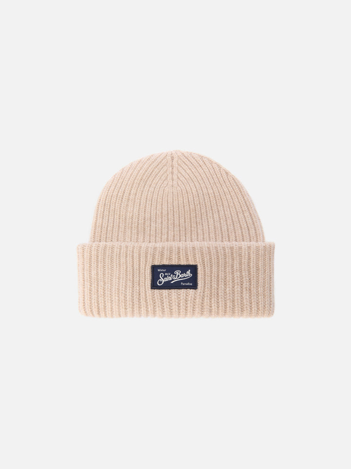 Berretto Berry W a coste in misto cashmere beige


