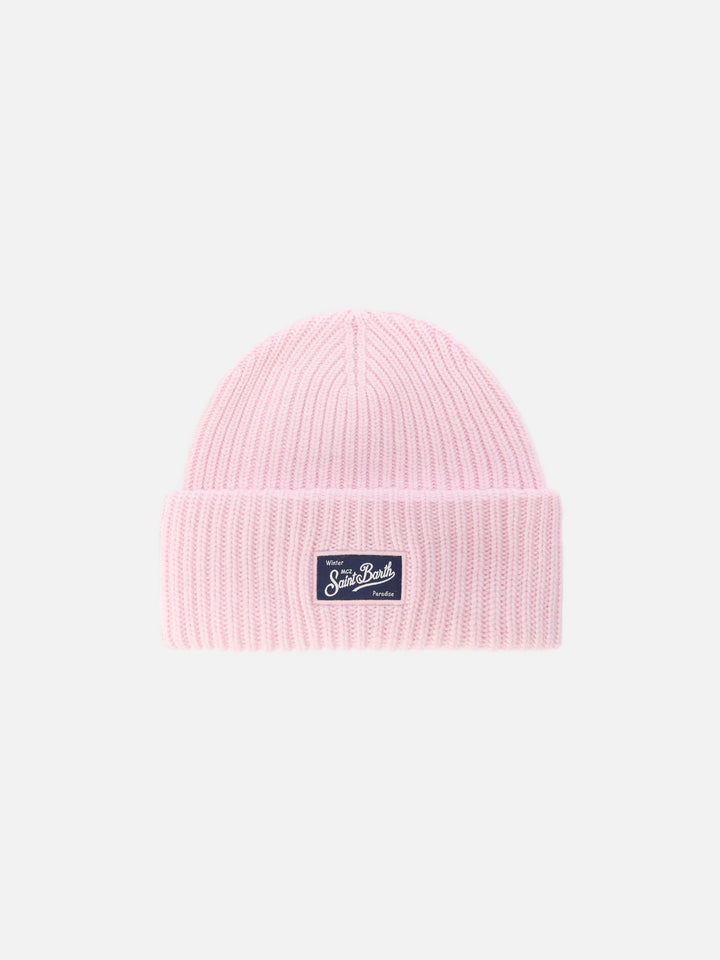 Berretto Berry W a coste in misto cashmere rosa


