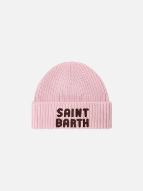 Gorro beanie rosa Berry con parche con logo 