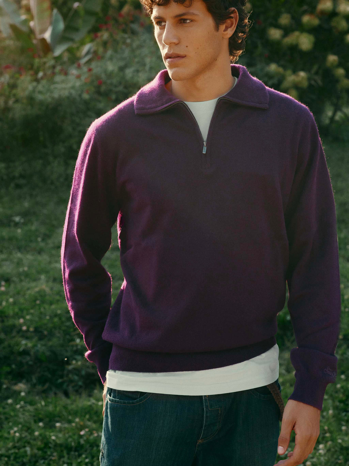 Burgundy Buck cashmere half zip knit