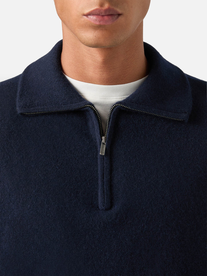 Navy blue Buck cashmere half zip knit