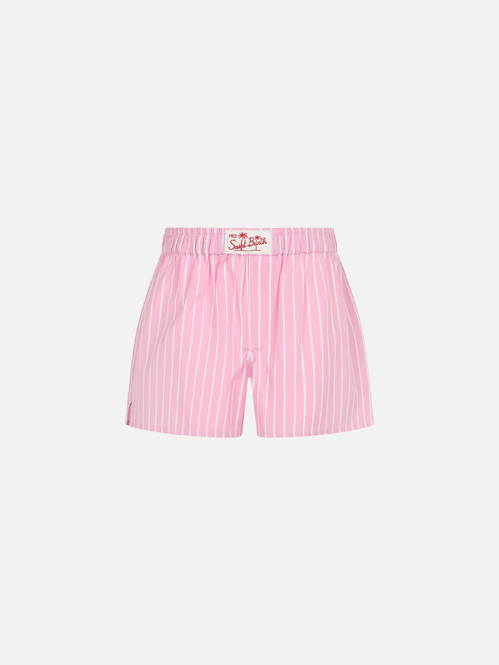 Girl cotton shorts Boxy Jr with pink striped print - MC2 Saint Barth
