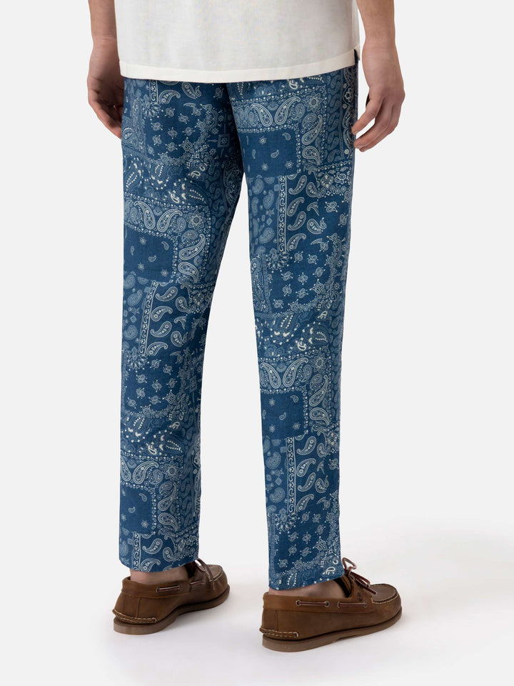 Linen pants Calais with bandanna print - MC2 Saint Barth