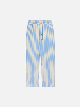 Calais long linen pants with cream and light blue stripes