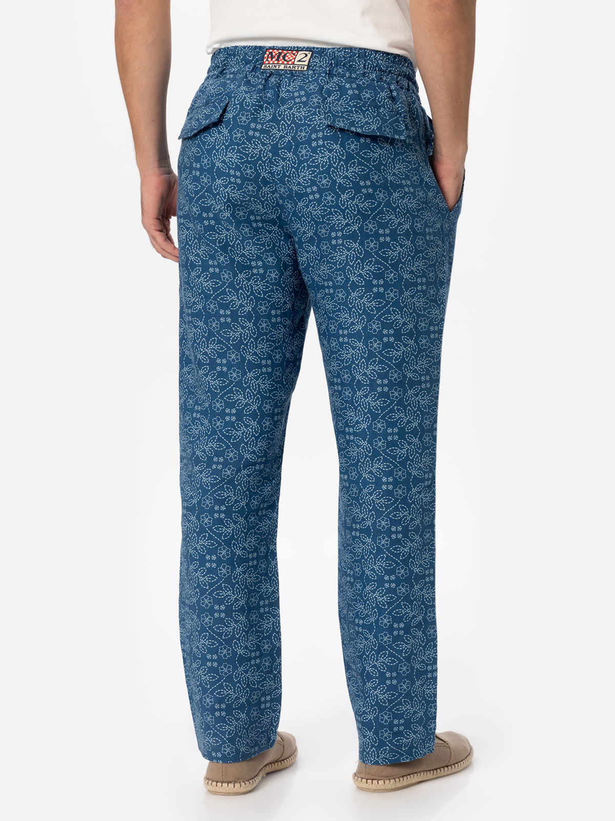 Man printed linen Calais pants with drawstring - MC2 Saint Barth