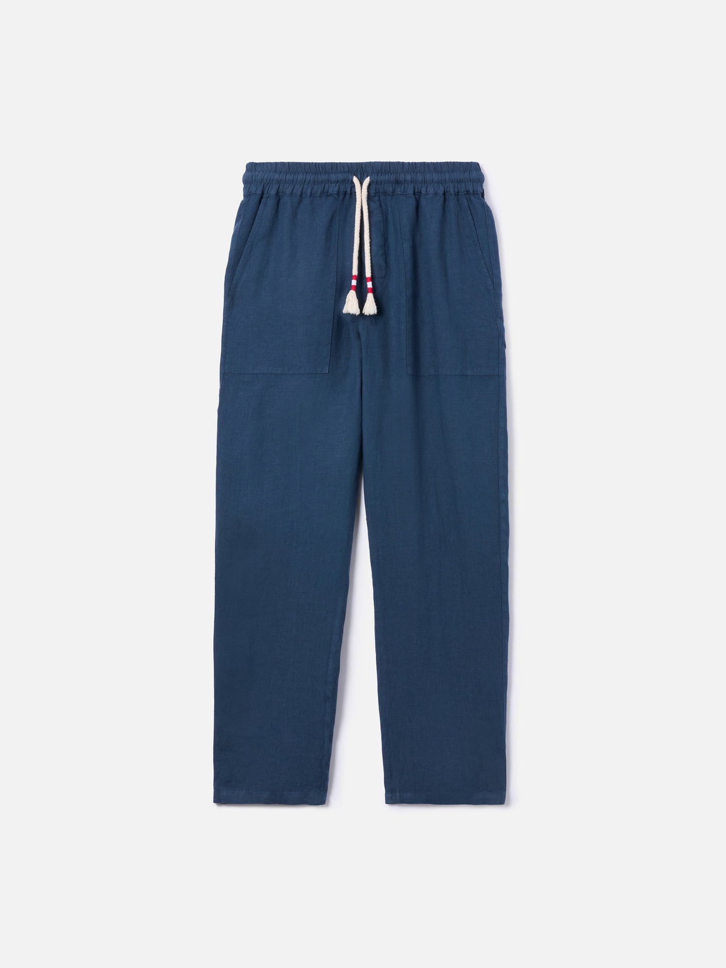 Pantalones largos Calais azul marino y marrón en lino puro 