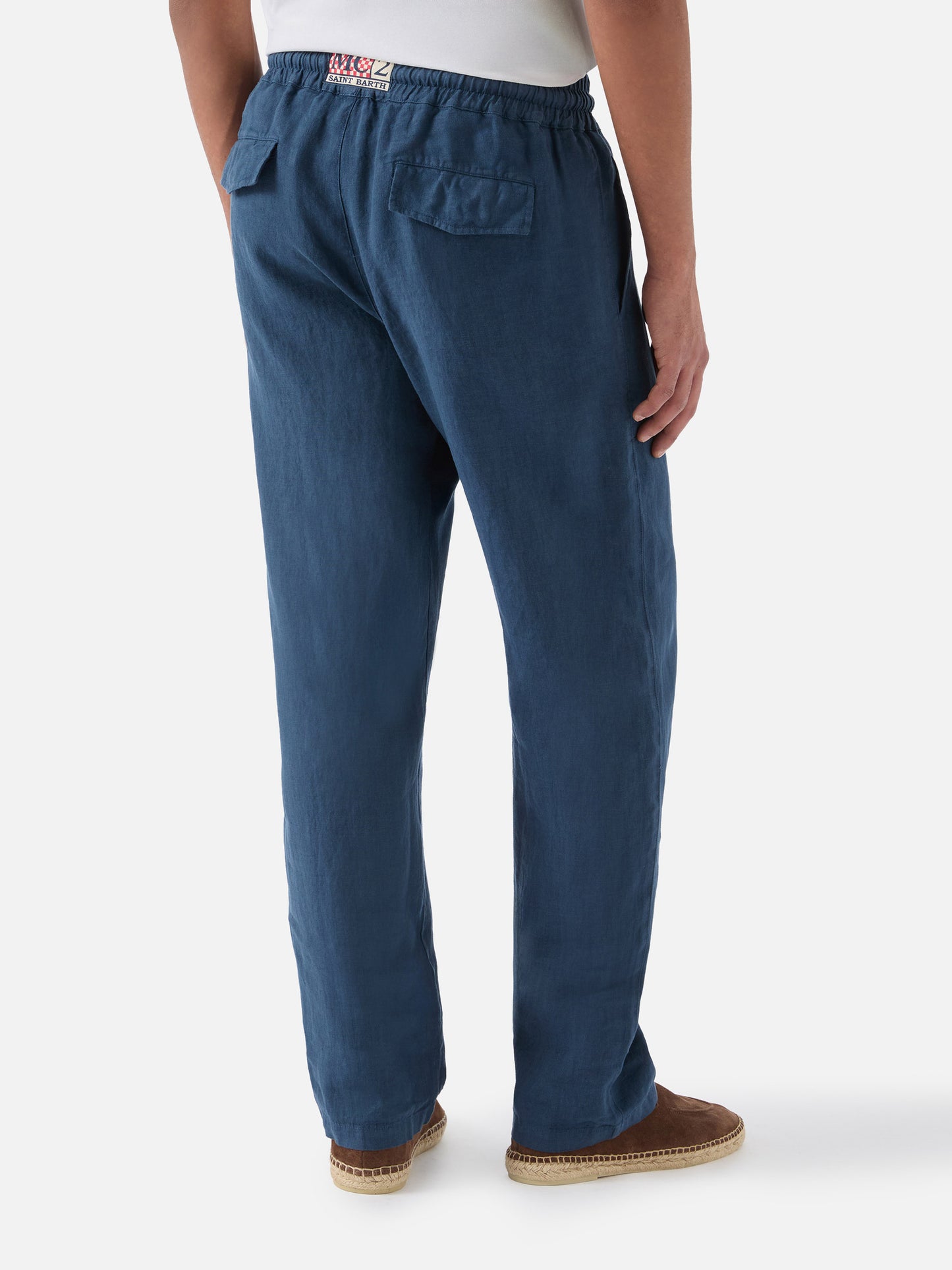 Navy blue linen pants Calais with drawstring