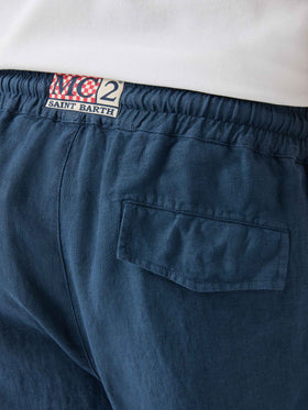 Navy blue linen pants Calais with drawstring