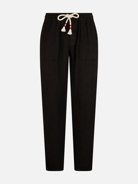 Man black linen Calais pants with drawstring - MC2 Saint Barth