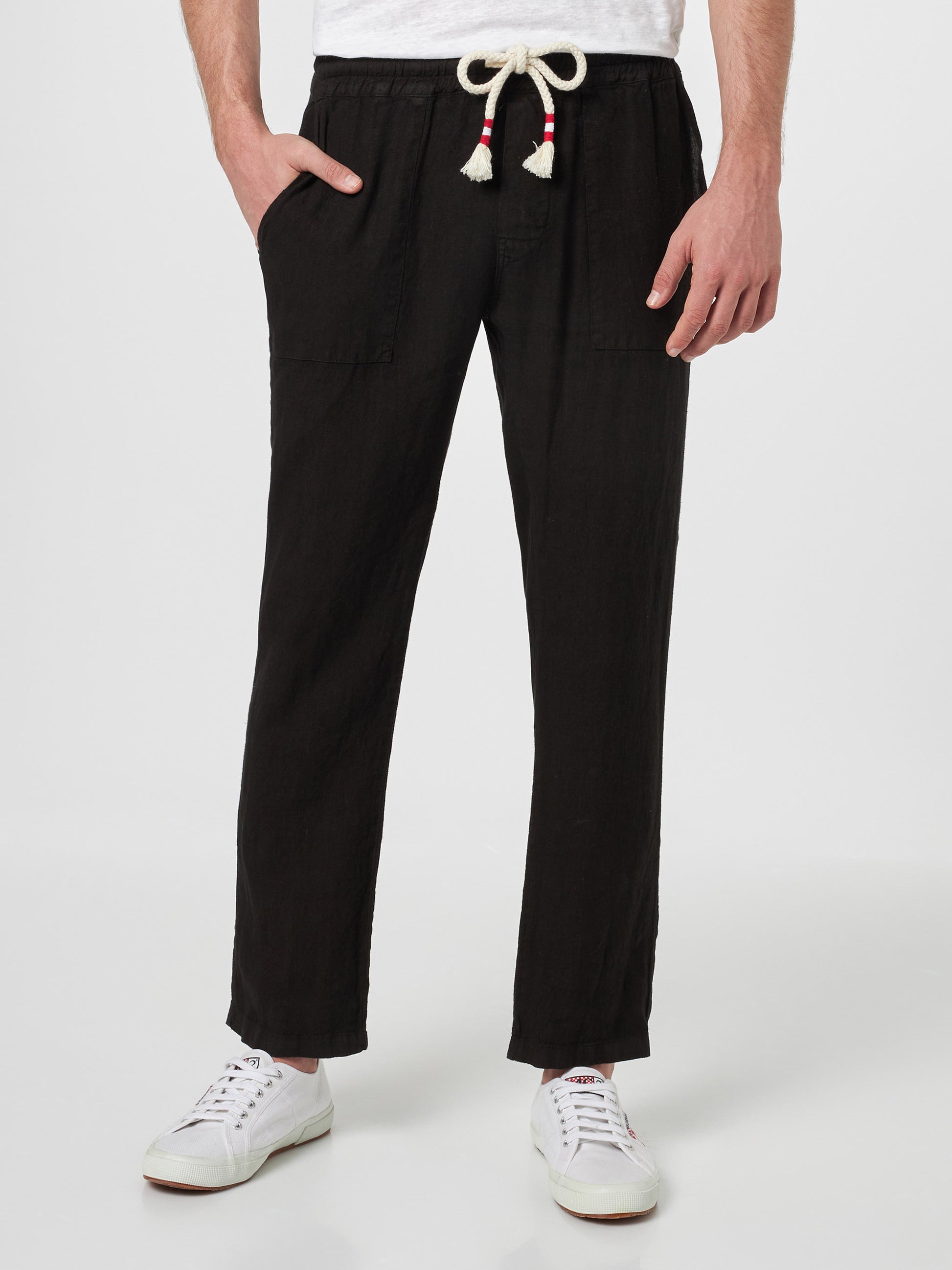 Man black linen Calais pants with drawstring - MC2 Saint Barth