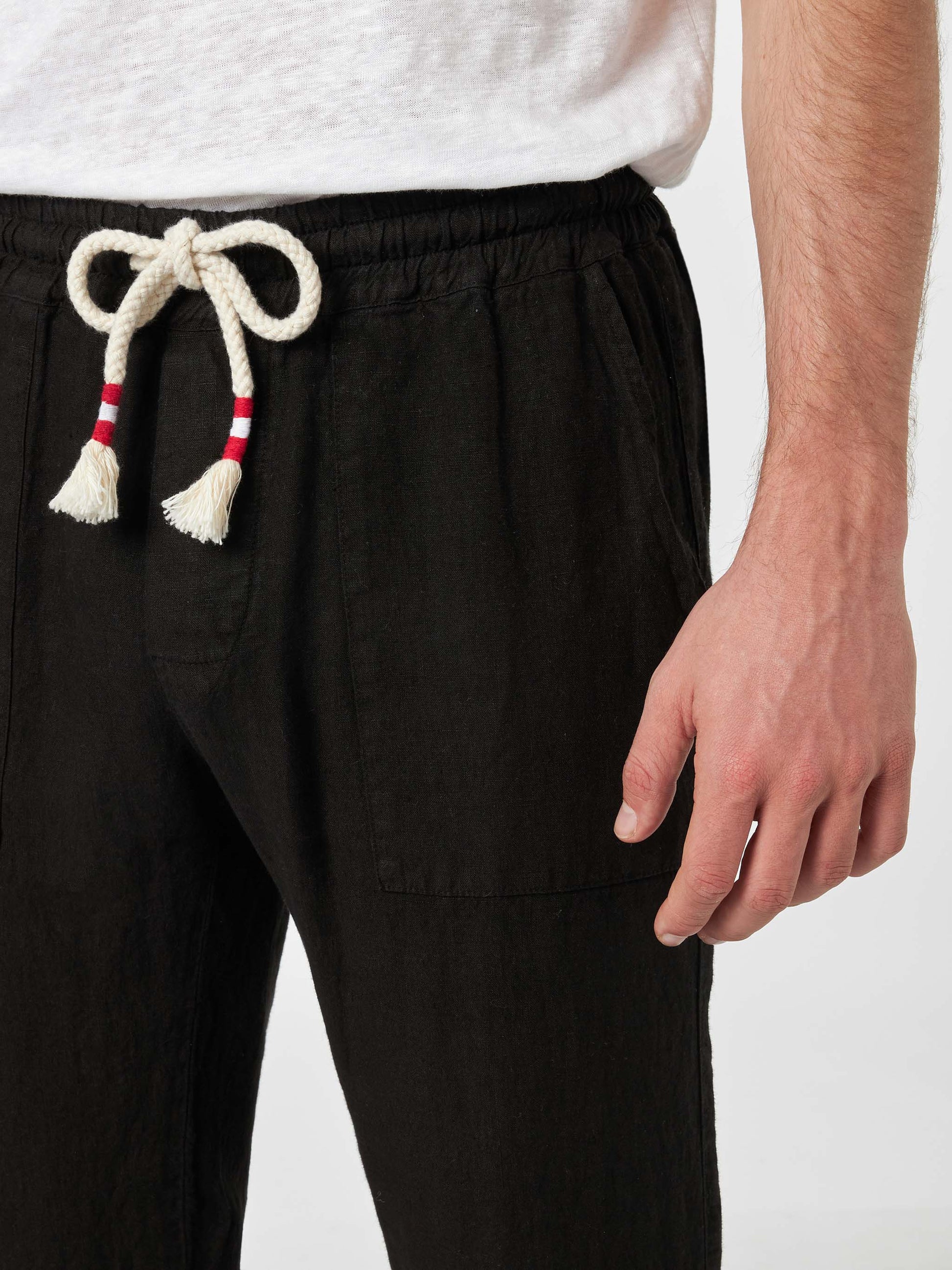 Man black linen Calais pants with drawstring - MC2 Saint Barth