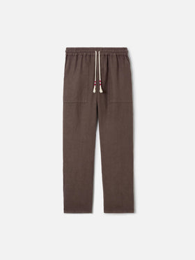 Dark brown Calais long pants in pure linen