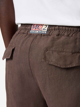 Dark brown Calais long pants in pure linen
