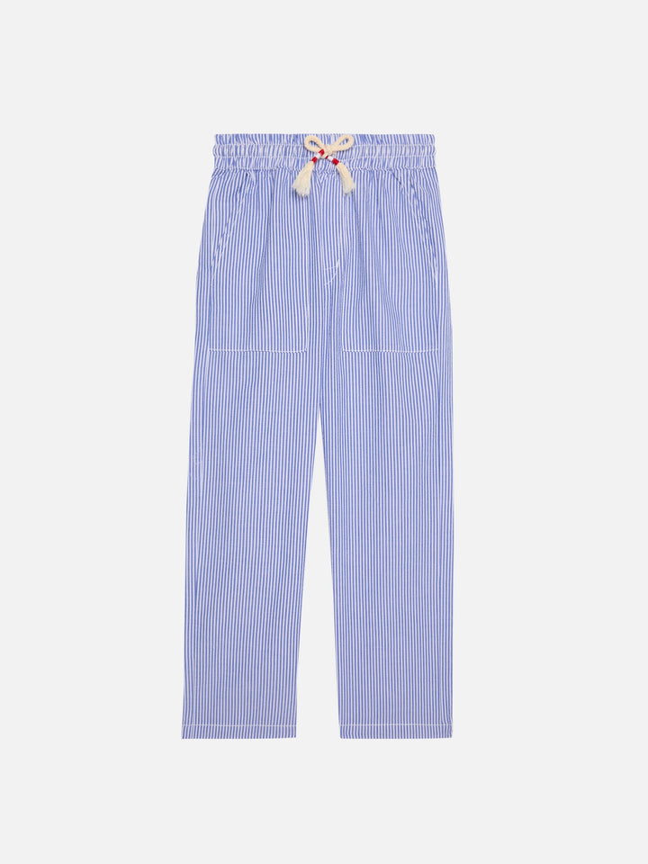 Pantaloni Calais Jr in seersucker rigato con coulisse