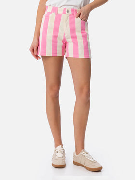 Woman pink striped print denim bermuda Cancun - MC2 Saint Barth