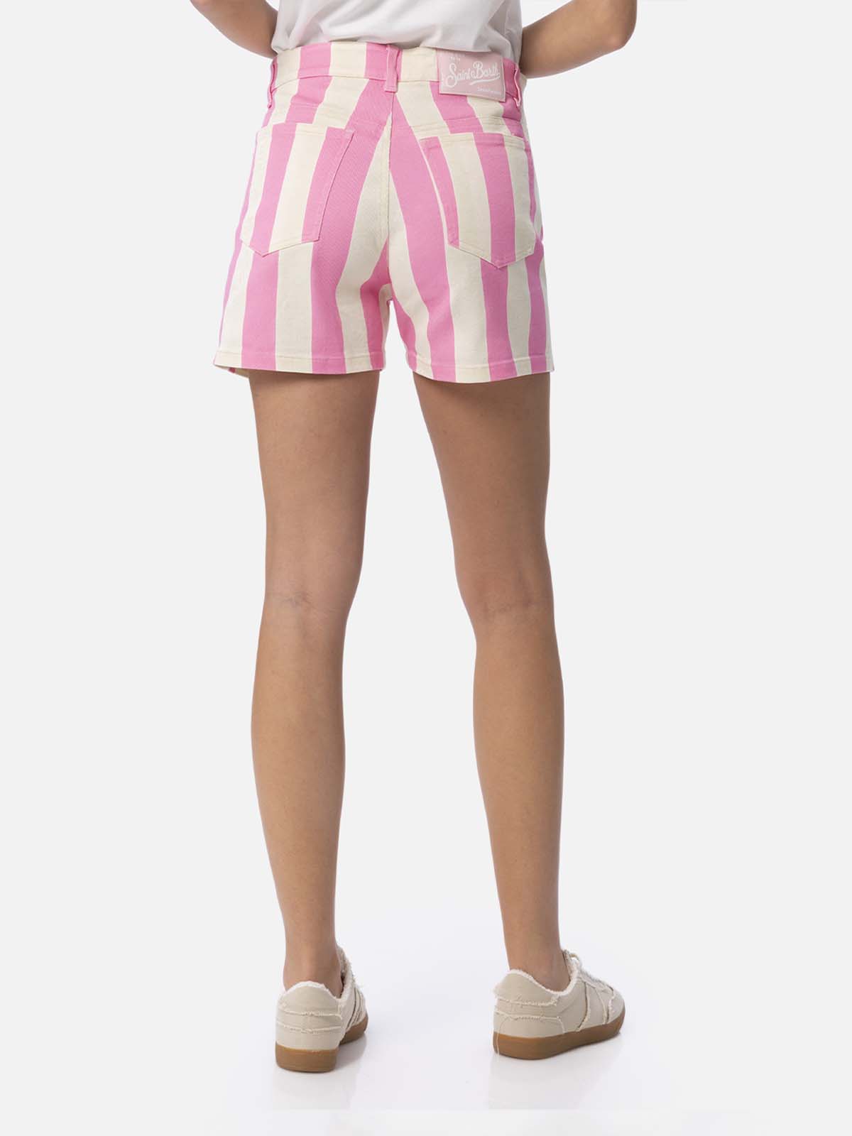 Woman pink striped print denim bermuda Cancun - MC2 Saint Barth