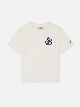 T-shirt Cameron bianca con ricamo monogramma SB