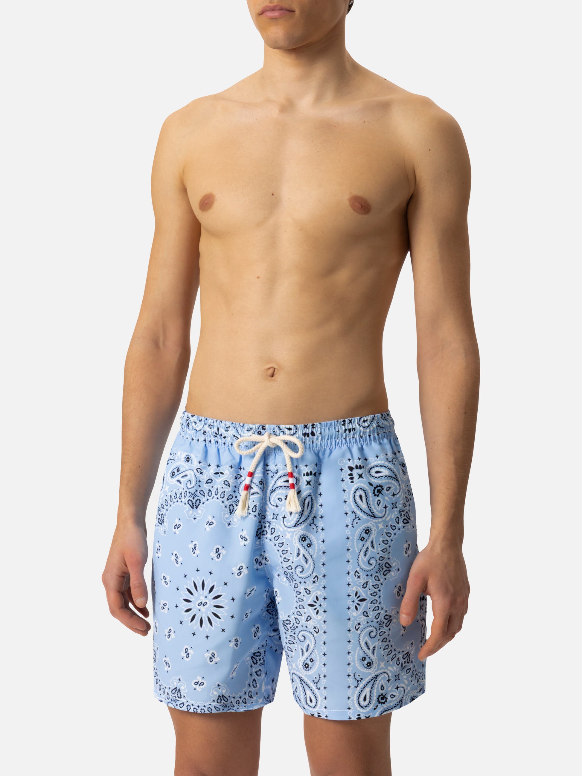 Mid-length swim-shorts Caprese with sky blue bandanna print - MC2 Saint Barth