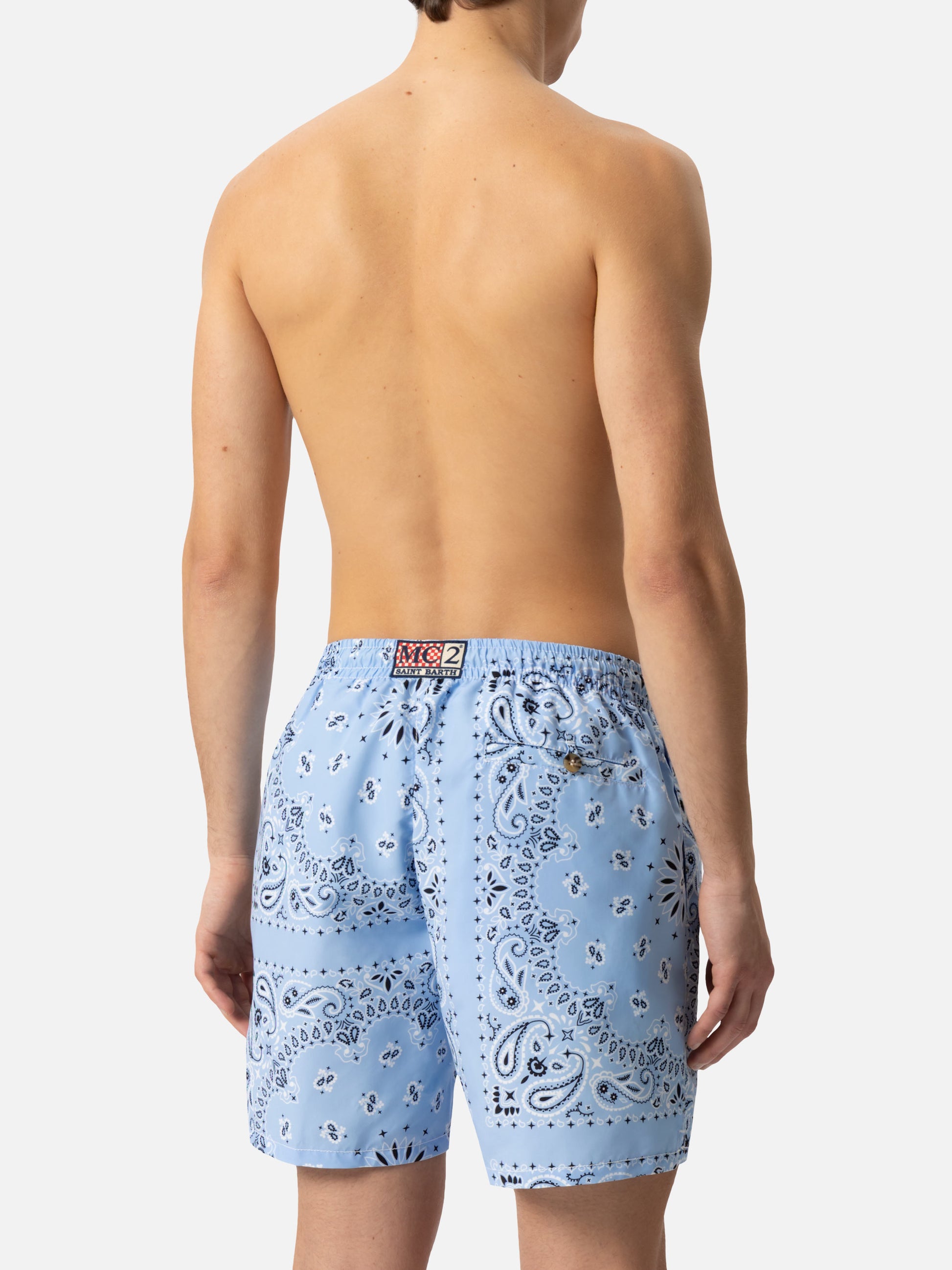 Mid-length swim-shorts Caprese with sky blue bandanna print - MC2 Saint Barth