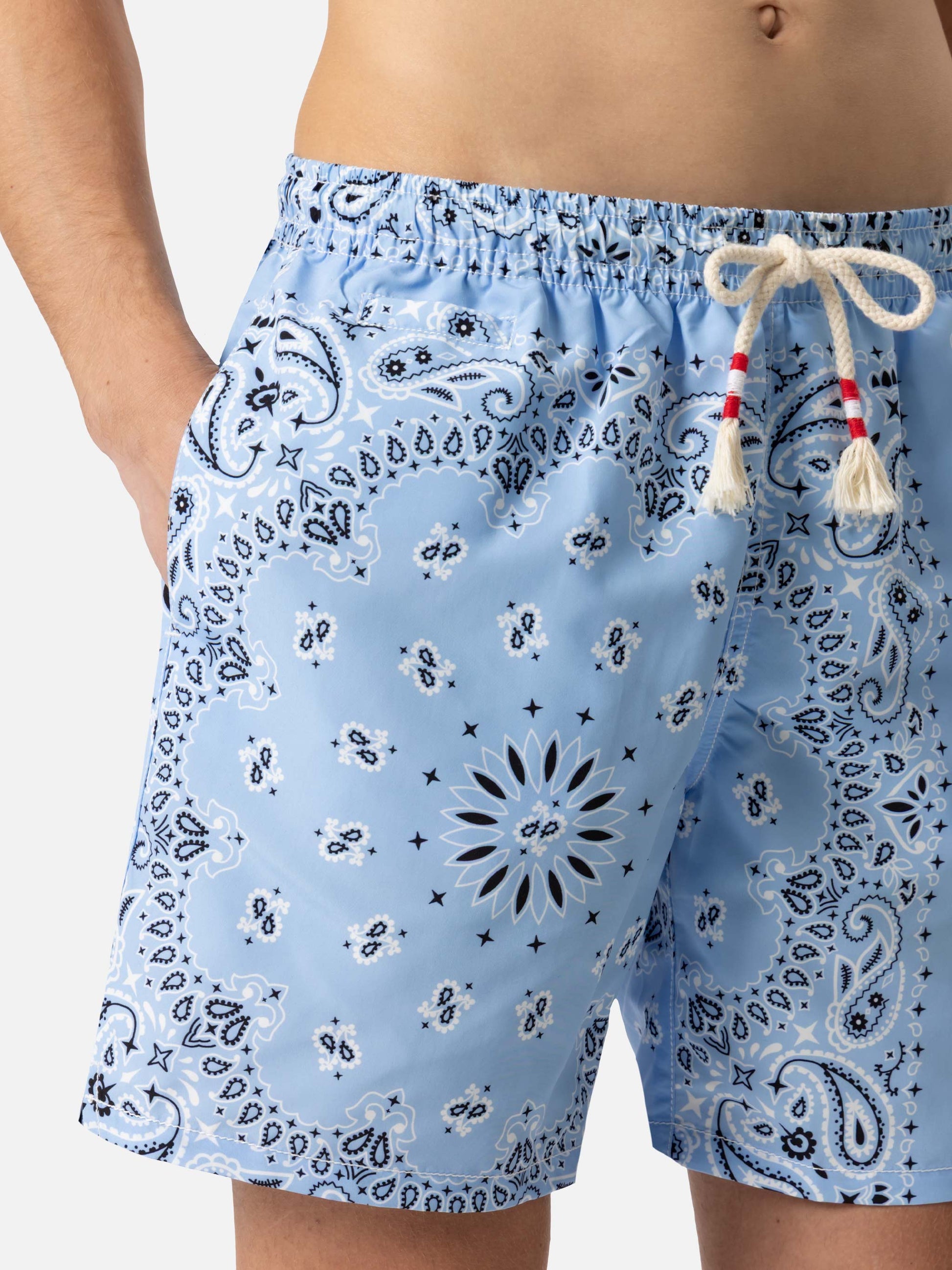 Mid-length swim-shorts Caprese with sky blue bandanna print - MC2 Saint Barth