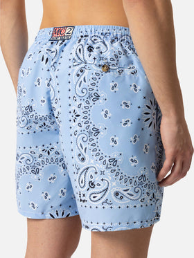 Mid-length swim-shorts Caprese with sky blue bandanna print - MC2 Saint Barth