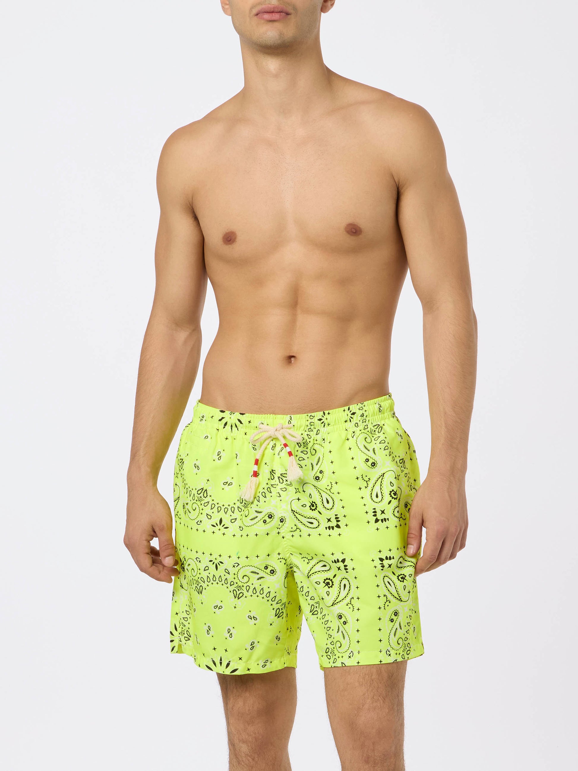 Man swim shorts with fluo yellow bandanna print - MC2 Saint Barth