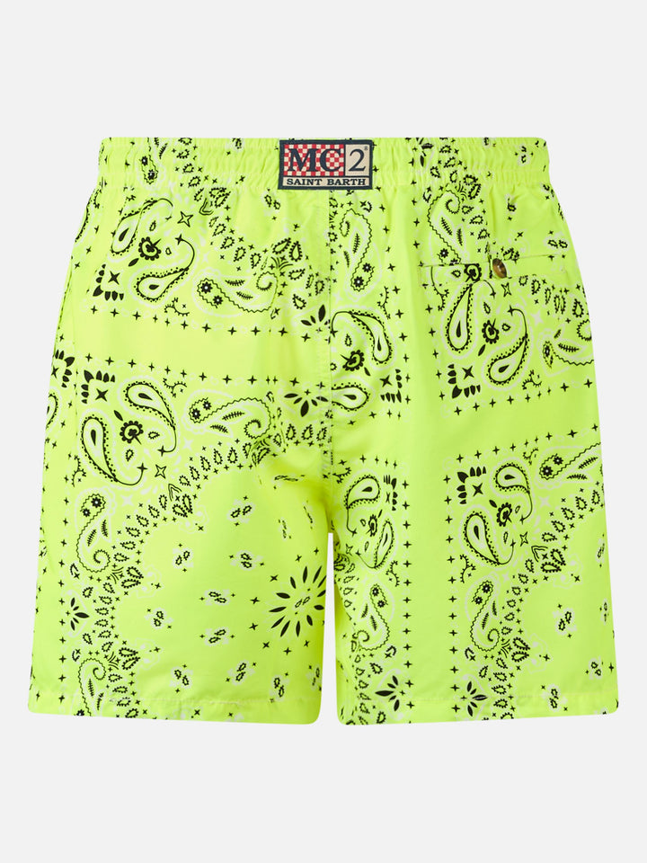 Man swim shorts with fluo yellow bandanna print - MC2 Saint Barth