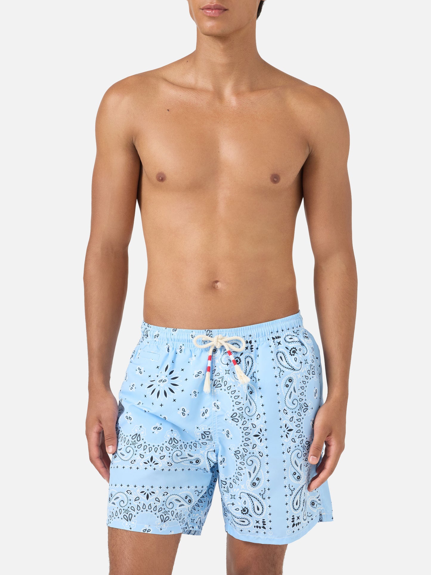 Caprese swim shorts with light blue bandana print