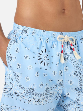 Caprese swim shorts with light blue bandana print
