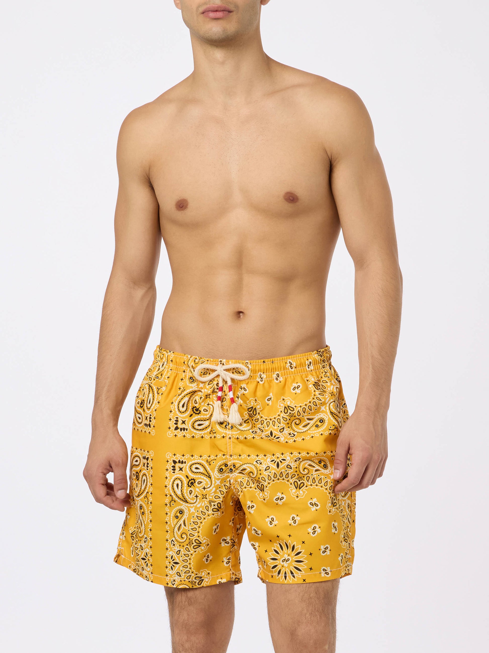 Man swim shorts with ochre bandanna print - MC2 Saint Barth