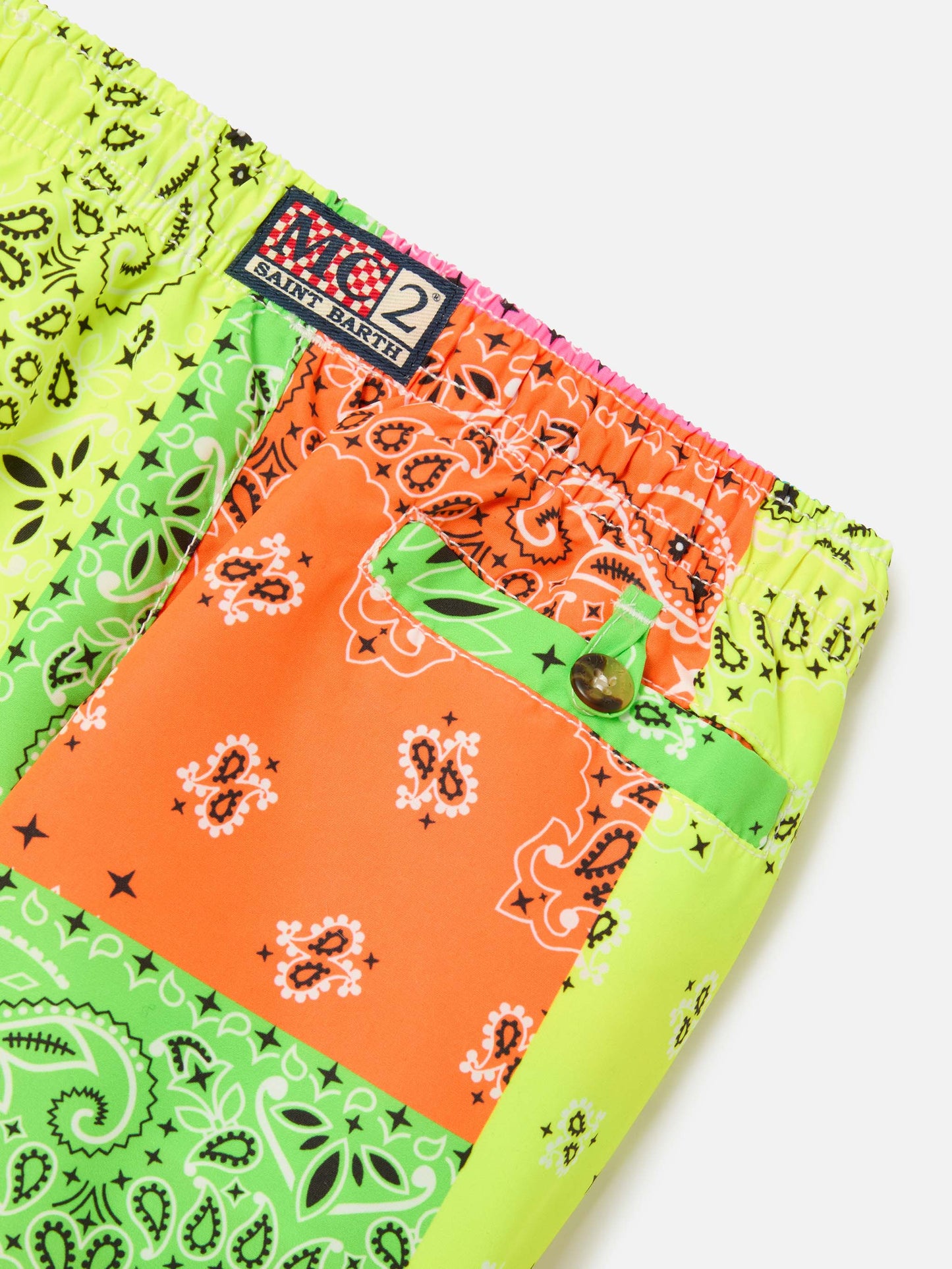 Caprese Jr Swim shorts with multicolor fluo bandana print