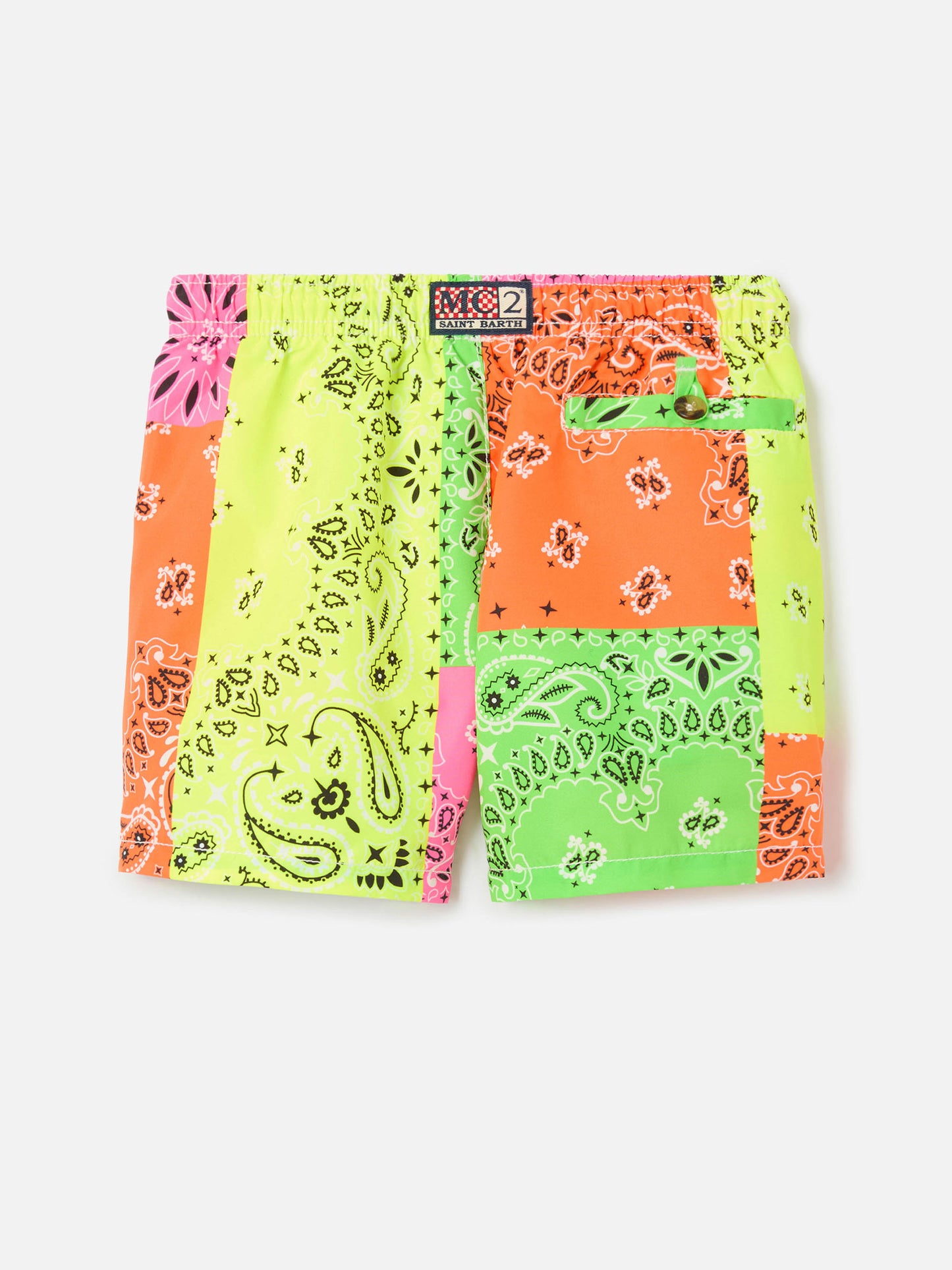 Badeshorts für Jungen mit mehrfarbigem Fluo-Bandana-Print