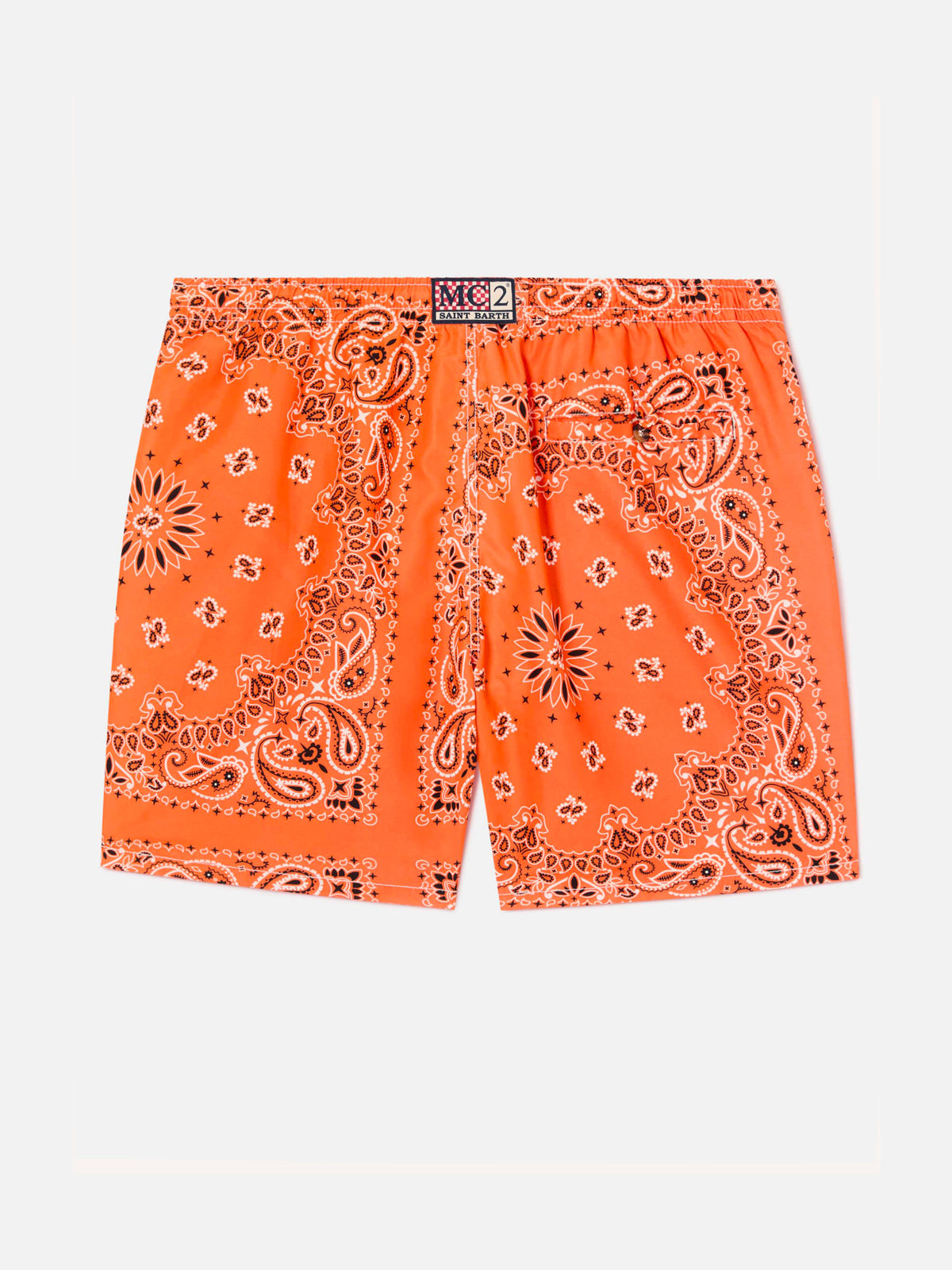 Bañador short para niño con estampado bandanna naranja 