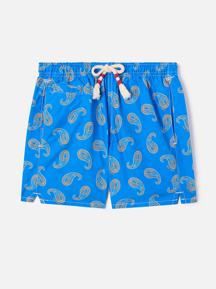 Badehose für Jungen mit Paisley-Print in Bluette 