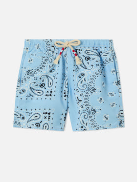 Caprese Jr swim shorts with light blue bandana print