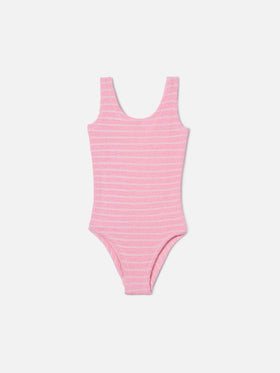 Cara crinkle one-piece swimsuit in pink and white stripes