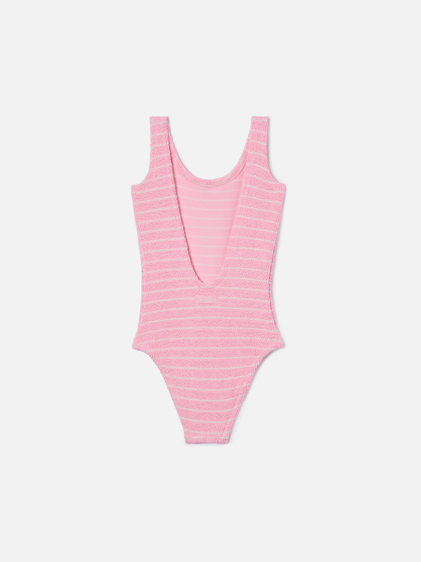Cara crinkle one-piece swimsuit in pink and white stripes