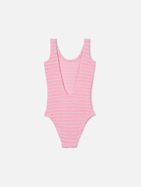 Cara crinkle one-piece swimsuit in pink and white stripes