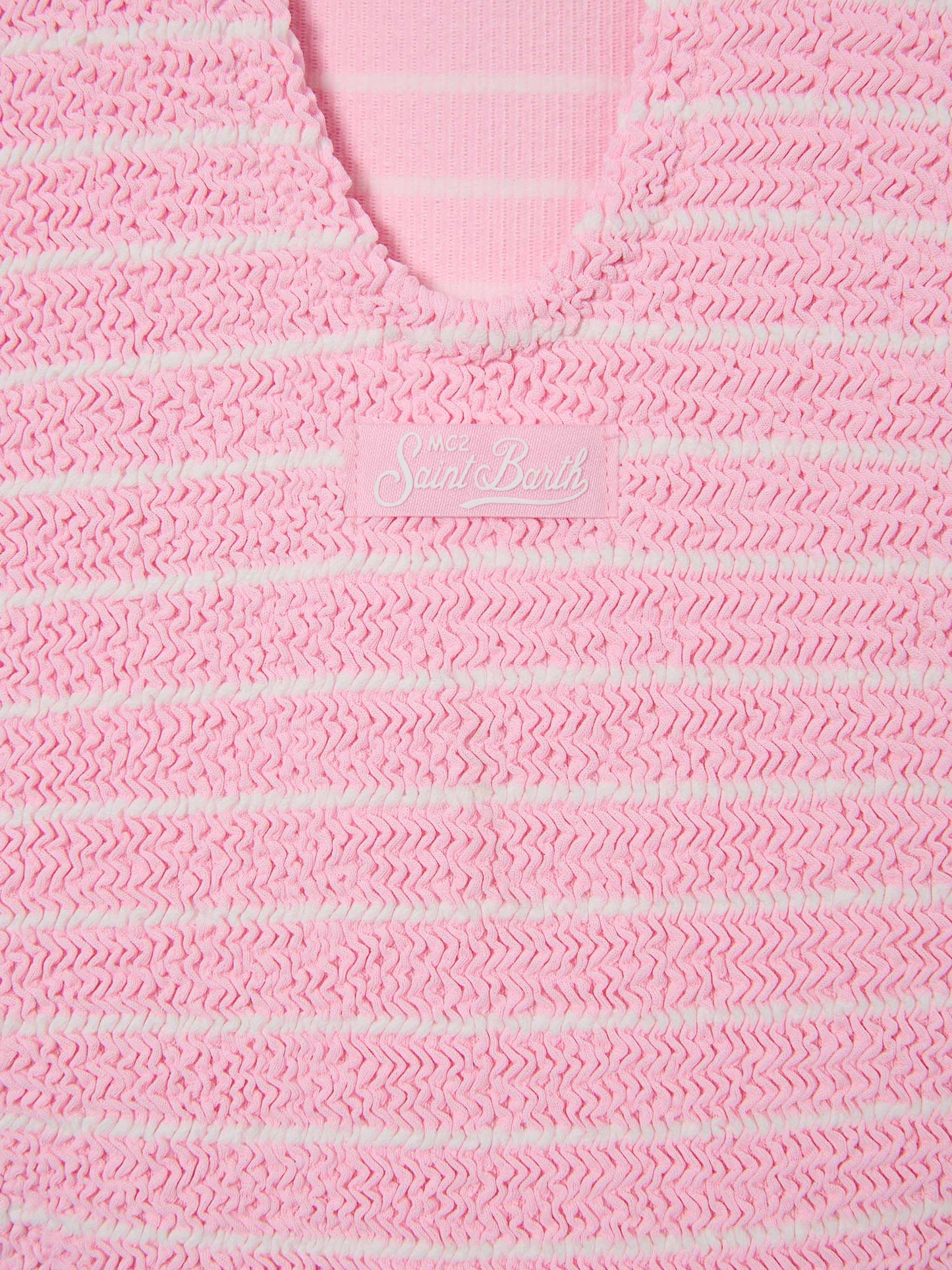 Cara crinkle one-piece swimsuit in pink and white stripes