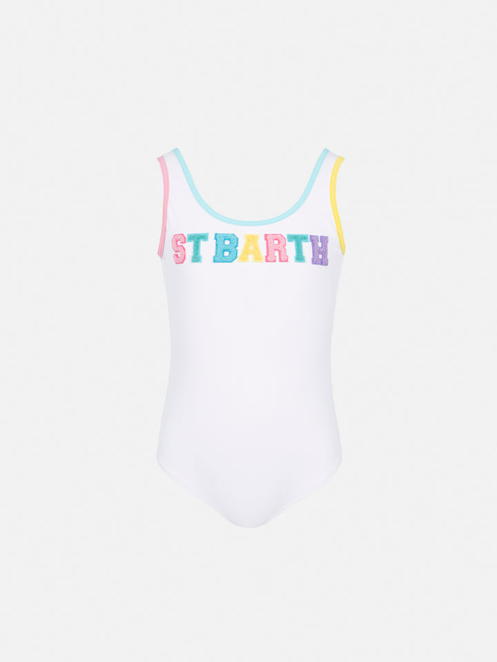 Cara white ribbed one-piece swimsuit with multicolor logo patch - MC2 Saint Barth