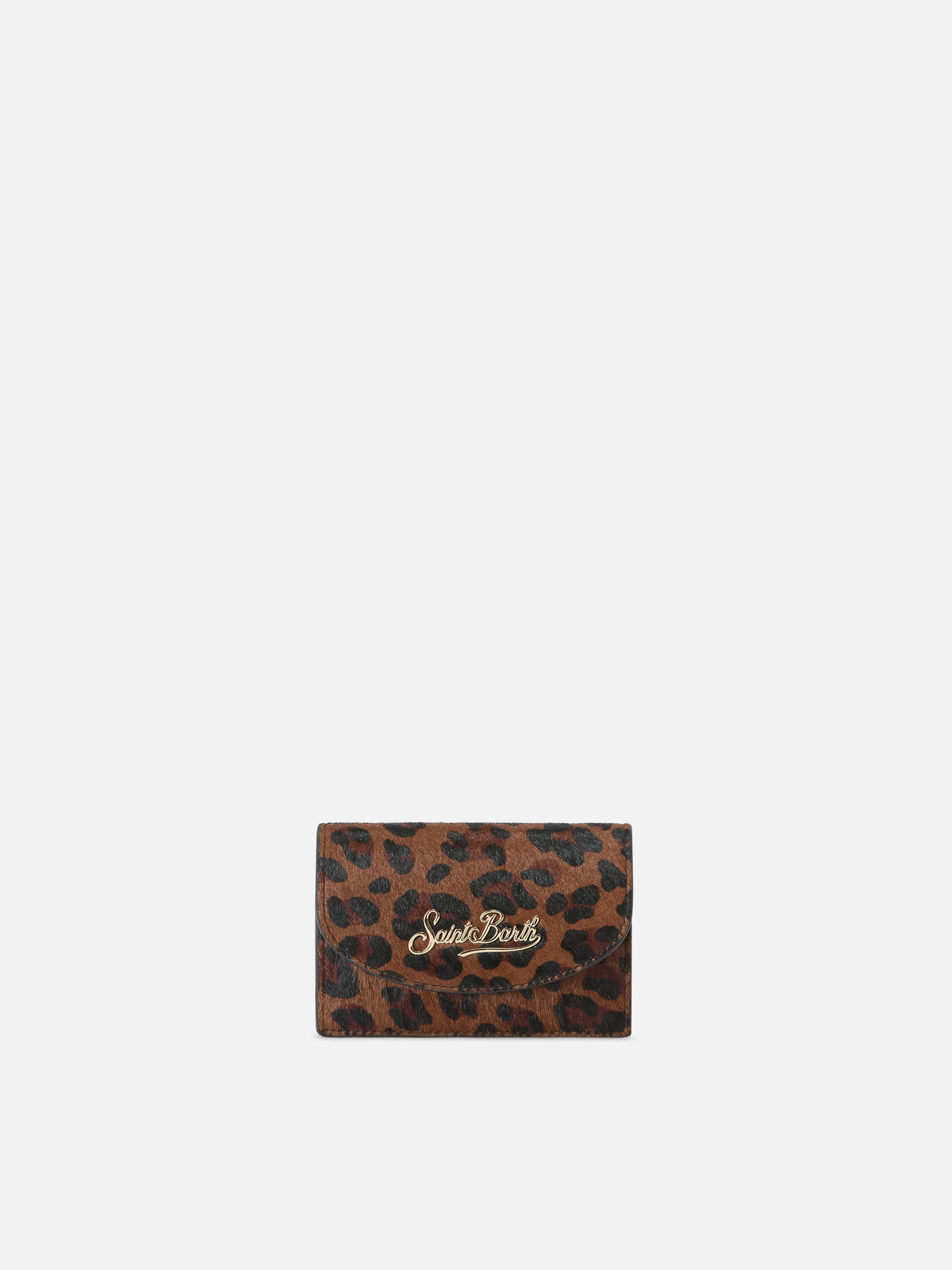 Leather card holder with leopard print