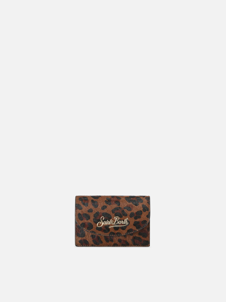 Leather card holder with leopard print